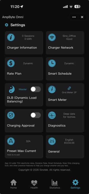 SmartApp Settings with Dynamic Load Balancing and Smart Meter controls