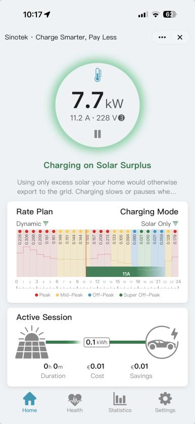 SmartApp Solar Only charging screen
